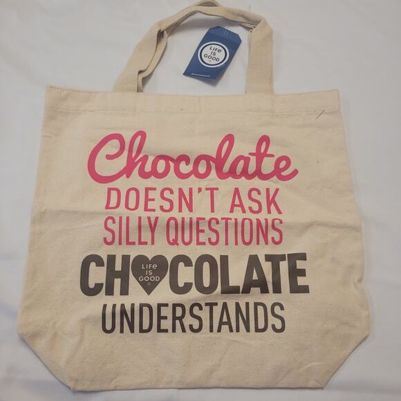 Life is Good Bag Cream Canvas Simplicity Tote Chocolate Understands NWT New - Picture 2 of 11